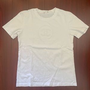 100% Authentic Chanel Uniform White Cotton Tee T-Shirt  Sz S Preowned excellent